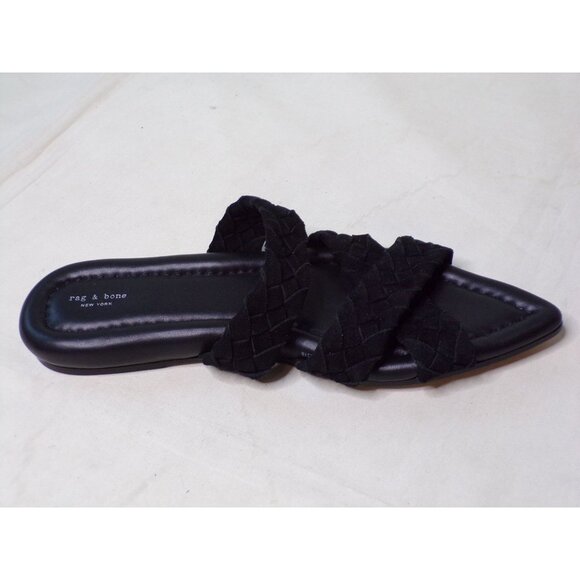🆕 RAG & BONE Lewis Pointed Toe Woven Leather Slide Sandal Shoes 10.5 Black - Picture 9 of 10